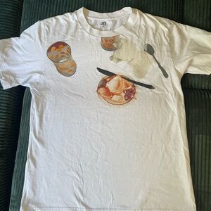White Graphic T-Shirt with Breakfast Design